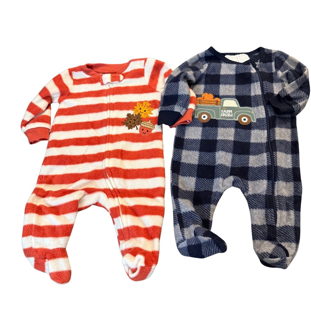 Fall Pumpkin Truck and Leaves‎ Infant Fleece One Piece Footie Sleepers Size 0/3